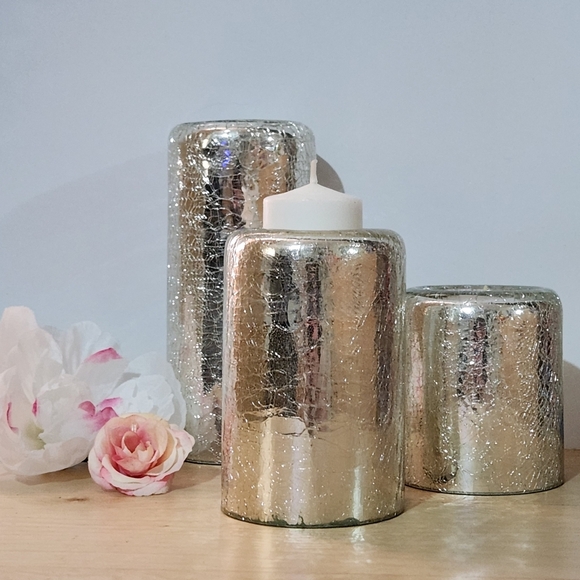 Other - Set of 3 Silver Mercury Glass Candle Holders